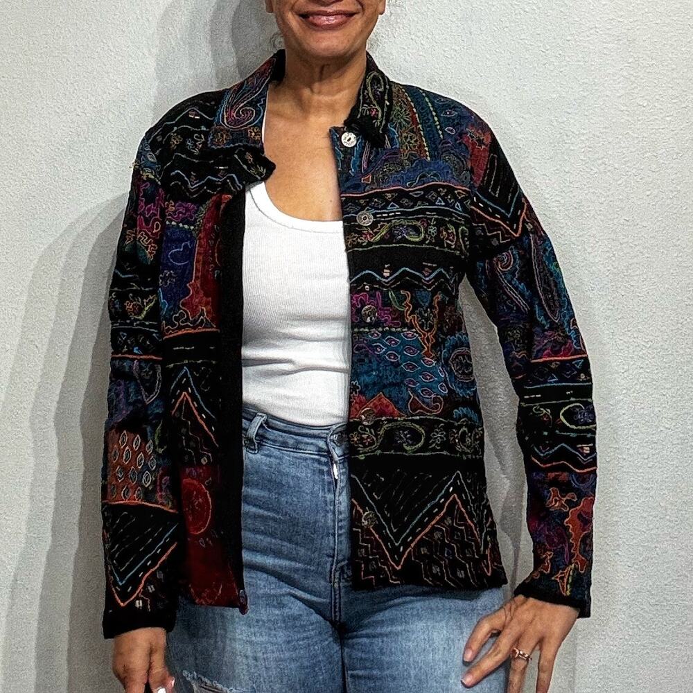 Chico's Black Beaded Sequins Blazer Sz 1/M